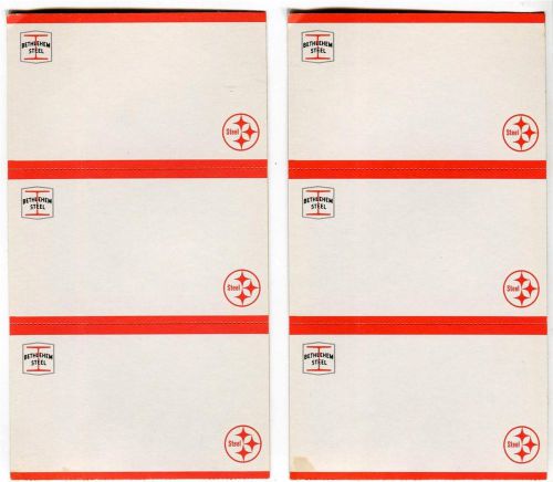 (6) UNUSED Vintage Bethlehem Steel Logo Paper Name Badges w Peel-Off Sticky Back