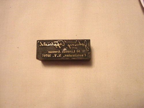 Johnny Appleseed Vintage Wood Metal Printing Block Stamp Eastchester NY