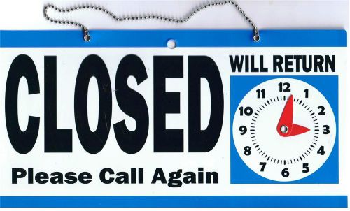 Set of 2 --&gt; open closed sign with return clock - 6 x 11.5 inches blue &amp; black for sale