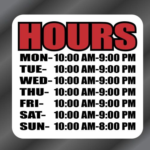 Business Custom Store Hours Vinyl Decal Graphics Store Front Sign Window 13.5x12