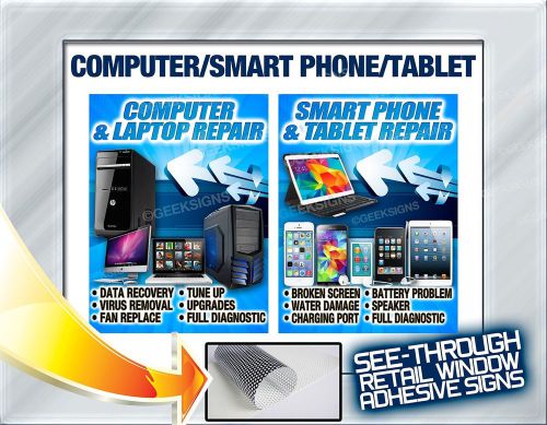 Computer Smart Phone iPod Tablet Repair see through window sign banner poster