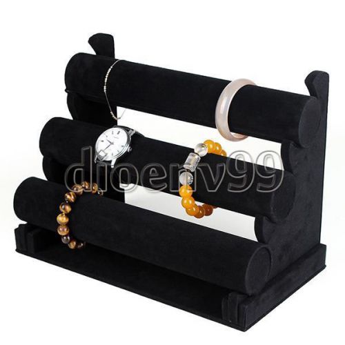 Velvet 3 tier bangle watch bracelet jewellery display stand box holder rack case for sale