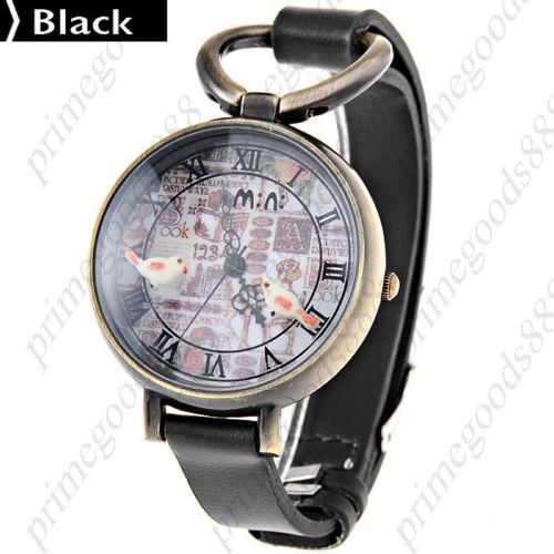 3D Birds PU Leather Quartz Analog Wrist Lady Ladies Wristwatch Women&#039;s Black