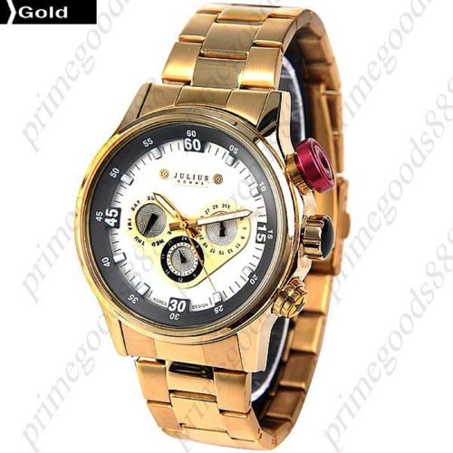 Gold Golden Stainless Steel Quartz Wrist Free Shipping Men&#039;s Week Date Display