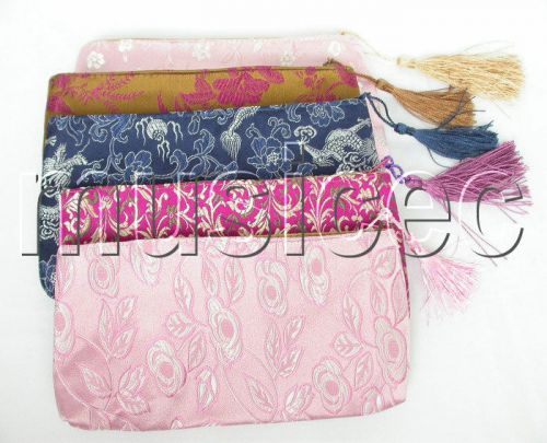 NEW 8&#034;X4&#034; 5pcs Mix colors Jewelry silk bags handbag zipper pouches T115A08