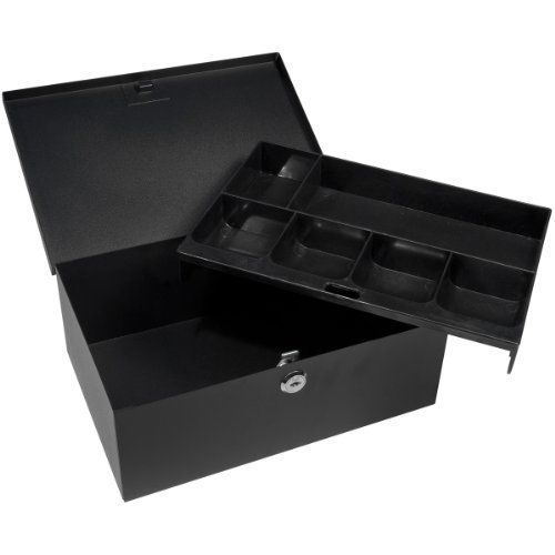 Barska CB11792 BARSKA 12-in Cash Box and 6 Compartment Tray W/ Key Lock