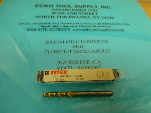 SCREW MACHINE DRILL 11/64&#034; COBALT TIN PARABOLIC 130 SPLIT POINT TITEX NEW $2.85