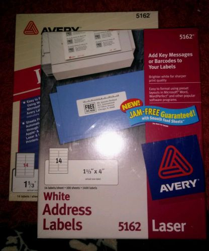 2 new boxes genuine avery 5162 1 1/3&#034;x4&#034; laser white address labels-2800 labels for sale