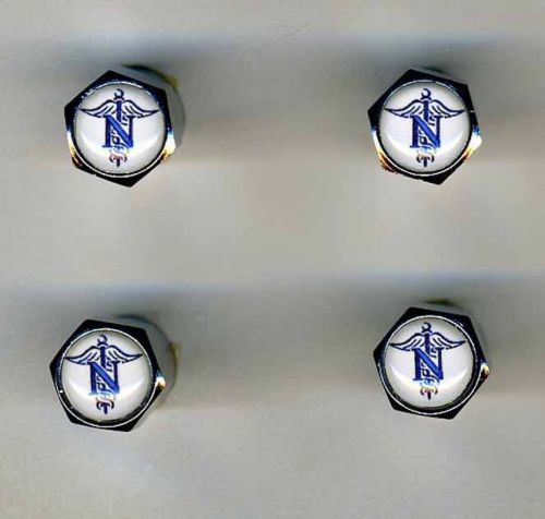 Nurse 4 Chrome Plated Brass Tire Valve Caps Car/Bike Featuring Nurse Logo