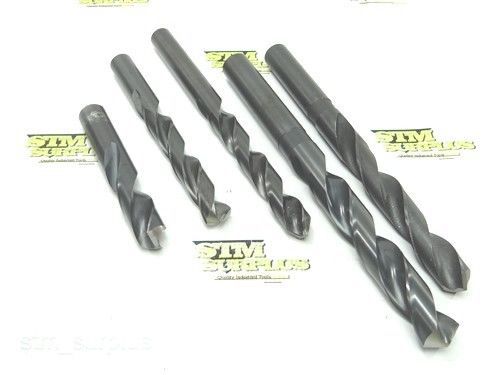 LOT OF 5 HSS STRAIGHT SHANK TWIST DRILLS 3/4&#034; TO 59/64&#034; PTD USA CHICAGO