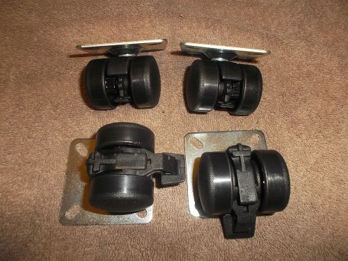 4 Swivel CASTORS w/ Metal Base &amp; Poly 1.5&#034; wheels ~ 2 w/ Brakes! ~ NIP