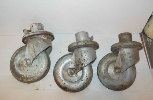 LOT 3 VINTAGE METAL 6&#039;&#039; CASTOR WHEEL MACHINE AGE STEAMPUNK