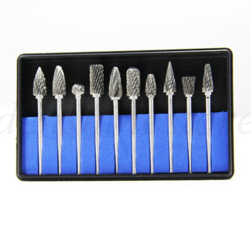 Bid Set 10 Tungsten Steel Dental Burs Lab Burrs Tooth Drill