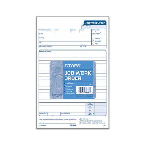 Tops 5.50&#034; x 9.12&#034; 3 part carbonless job work order set of 250 for sale