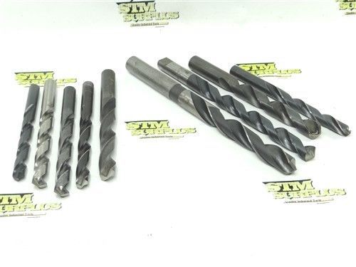 LOT OF 9 HSS 2MT &amp; CHUCK SHANK TWIST DRILLS 31/64&#034; TO 49/64&#034; PTD MORSE CLE-FORGE