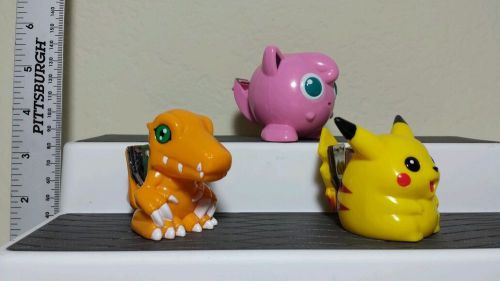 Lot of (3) pokemon digimon desk stationary - pikachu jigglypuff augmon stapler for sale