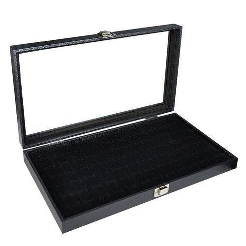 Glass Top Black Jewelry Display Case 72 Slot Ring Tray