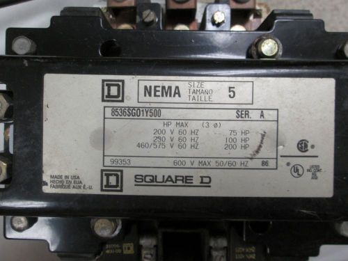 Square d 8536sgo1 motor starter nema size 5 with 120v coil for sale