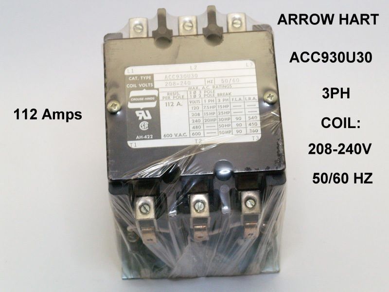 ARROW HART, INDUSTRIAL CONTROL, MAGNETIC CONTACTOR, ACC930U30, 3ph 90Amps