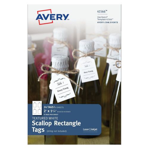 Avery Textured White Scallop Rectangle Tags, 2 x 1-1/4 Inches, Pack of 24 Tags