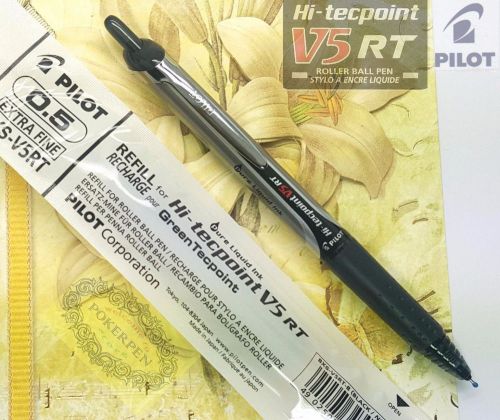 10 pens 10 refills pilot hi-tecpoint v5 rt pen &amp; bxs-v5rt refill black ink for sale