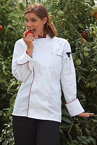 Uncommon Threads 0432-4604 Murano Chef Coat in White with Red Piping - Lagre