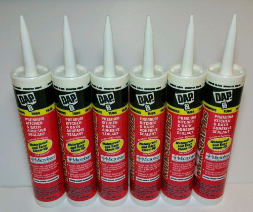 6 PACK - WHITE Dap Kwik Seal Plus Premium Kitchen and Bath Adhesive Caulk Tube