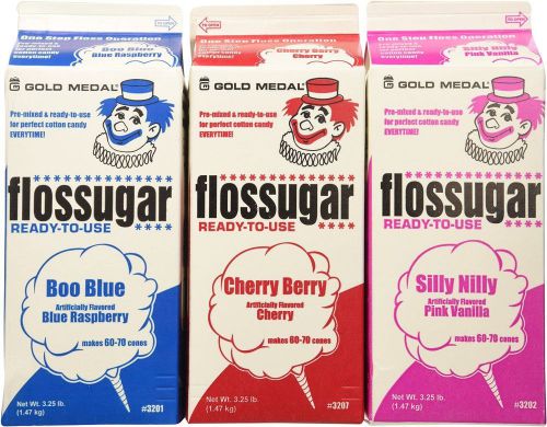 Cotton Candy Floss Sugar-Blue Raspberry, Pink Vanilla &amp; Cherry- 3.25 lbs.3 pack.