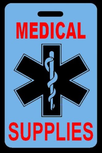 Sky blue medical supplies luggage/gear bag tag - free personalization - new for sale