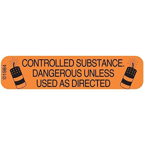 PHARMEX 1-323 Permanent Paper Label, &#034;CONTROLLED SUB&#034;, 1 9/16&#034; x 3/8&#034;, Orange