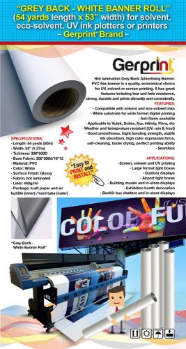 PREMIUM GREY BACK WHITE BANNER ROLL (54 Yards Length x 53&#034; Width) *GLOSSY WHITE*