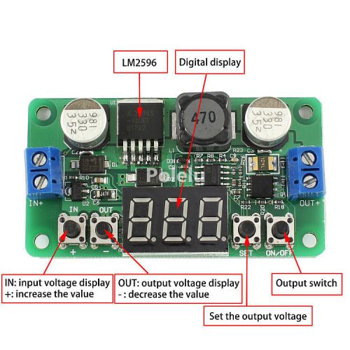 LM2596 DC-DC 5-32V to 0-30V Buck Converter Voltage Regulator Blue LED Voltmeter