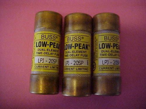 (3) NOS BUSSMANN LPJ-20SP FUSES, 20amp, Low Peak, Time Delay, Dual Element NEW