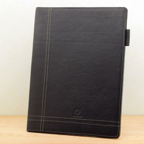 WANCHER Genuine Calfskin Leather Executive Vintage Padfolio - Black