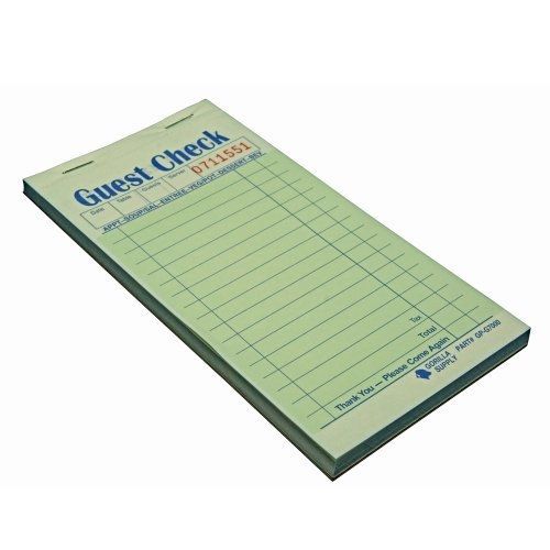 500 2 part green carbonless guest check pad, 500chks (10 books/50 checks), 3.5 x for sale