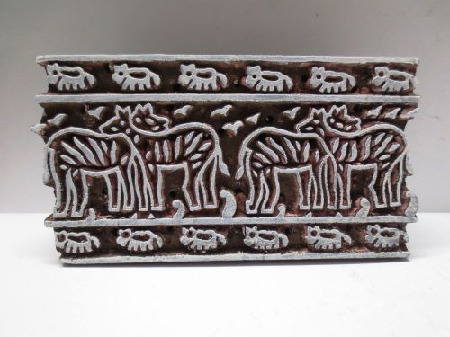 VINTAGE WOODEN HAND CARVED TEXTILE PRINTING FABRIC BLOCK STAMP FOLK ANIMAL ART