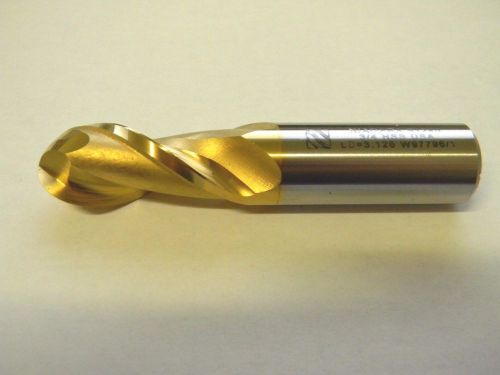 Niagara Cutter 91240 3/4&#034; X 3/4&#034; X 1-5/8&#034; 2FL HSS TIN HI-HLX Ball Nose End Mill