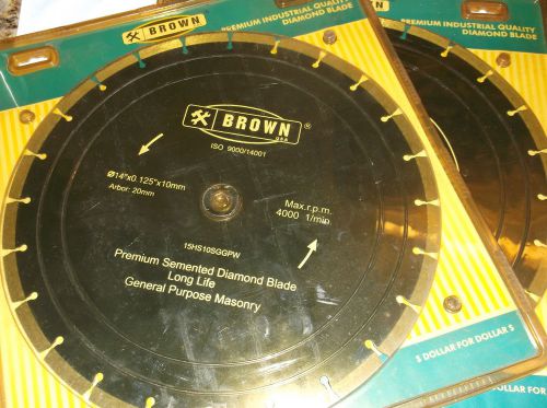 (2) 14&#039;&#039; BROWN MASONRY CONCRETE PREMIUM SEMENTED DIAMOND BLADES (BRICK,STONE)