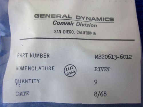 Aircraft Airplane Fasteners Rivet - GD CONVAIR - SAN DIEGO - Part # MS20613-6C12