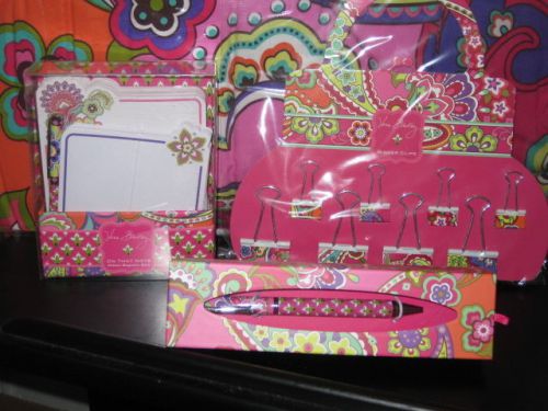 NWT  VERA BRADLEY  PINK SWIRLS   ON THAT NOTE, PEN, BINDER CLIPS Desk Set