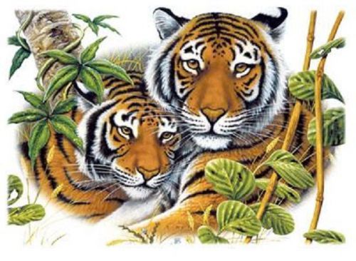 Two tiger heat press transfer for t shirt tote bag sweatshirt quilt fabric 291j for sale