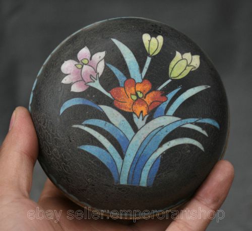 5&#034; Old Collection Ancient cloisonne orchid jewelry box  cosmetics box Case Box