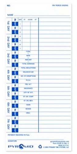 Pyramid 35100-10MB 1,000 Count English Language Genuine Time Cards For 3500,