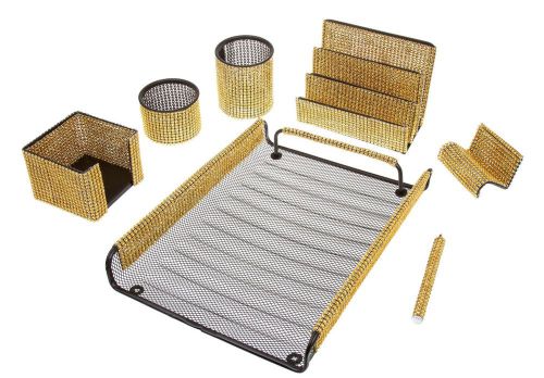 Office Supply Gold Mesh Desk Set (XQ763-GLDBM)