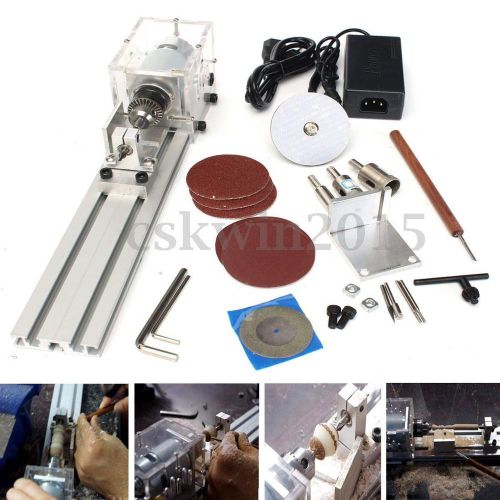 Mini Lathe Beads Machine DIY Wood Lathe w/ Polishing Cutting Grinding Kit L350mm