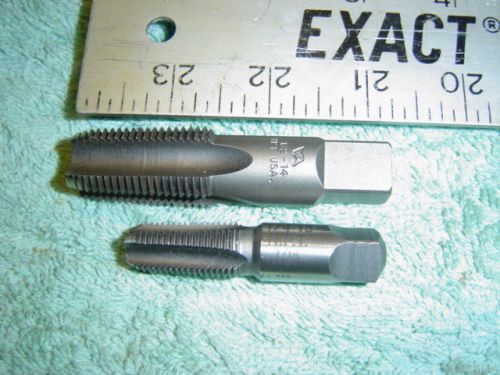 2 Vintage NPT Pipe Taps Drills Hanson 1/4-18 7/16 &amp; Vermont American 1/2-14 New