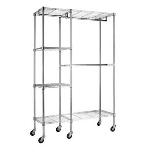 4-Shelf Chrome Steel Clothes Rack with Wheels (48 in. W x 74 in. H)