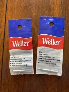 Two (2) Weller ETO Long Conical Soldering Pencil Tip 1/32&#034; - 0.8 mm - NOS