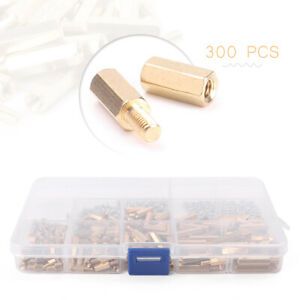 300pcs M3 Brass Hex Column Standoff Spacer Screw Nut Assortment Kit with Box tb