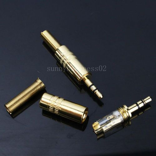 2pcs 3 pole 3.5mm male repair headphone jack plug metal audio soldering golden for sale